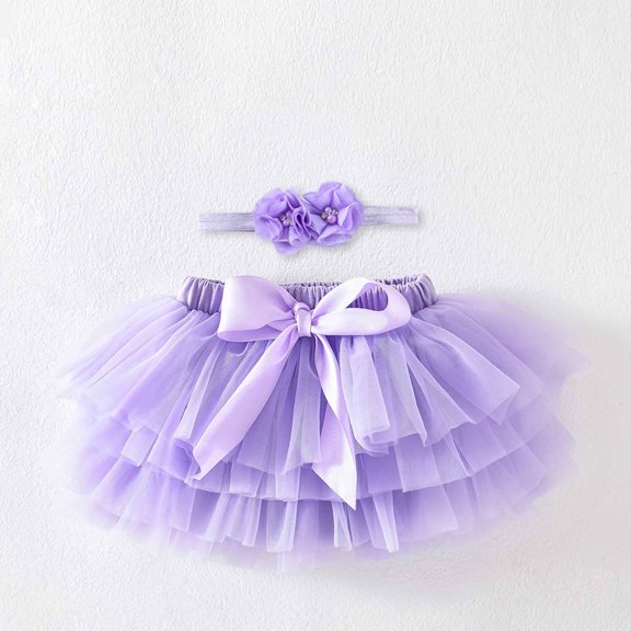 YUTK Girls Pullover Sweatsuit,Girls' Fashion New Half Skirt Set Mesh Skirt Embroidered Mesh Solid Color Princess Bow Skirt Purple