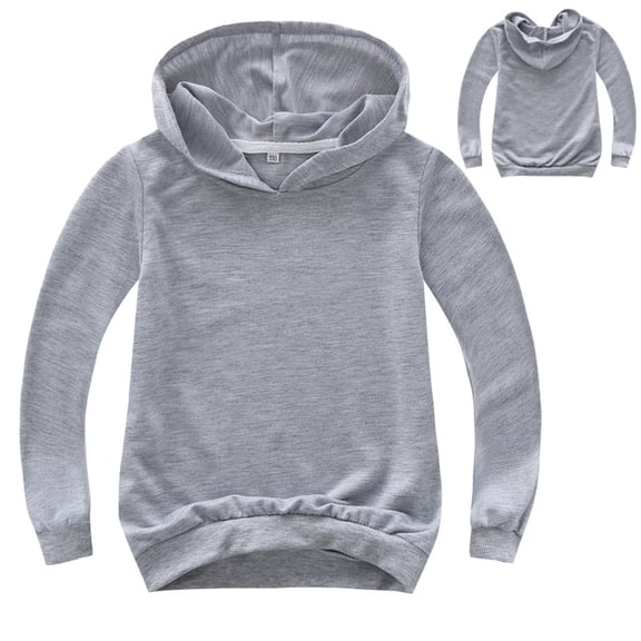 YUTK Girls Summer Tops Toddlers Kids Baby Boys Girls Hooded Solid Thick Coat Sweatshirt Pullover Gray