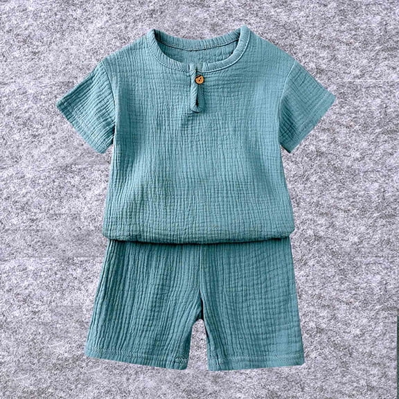 YUTK Girls' Sweatsuit Set,Spring and Summer Toddler Kids Baby Girls Boys Solid Short Sleeved Fashion Rompers Sale Blue