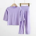 thumbnail image 1 of YUTK Girls' Sweatsuit Set,Toddler Kids Boys Girls Fashion Cute Solid Color Soft Half Sleeve Top Pants Home Wear Suit Purple, 1 of 5