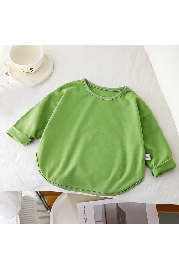 Girls Tops Size 10-12 Baby Children'S Long-Sleeved T-Shirt Bottoming Shirt Solid Round Neck Long-Sleeved Top Green
