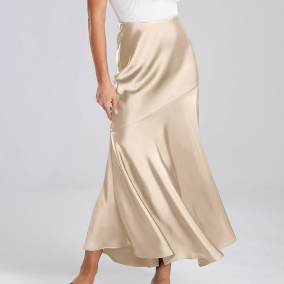 YUTK High Waist Midi Skirt for Women Clearance Fall Fashion Women Casual Comfortable Solid Color High Waisted Skirt Rose Gold Xl
