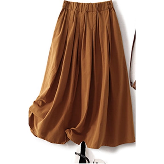 YUTK High Waist Midi Skirt for Women - Women's Summer Solid Embroidery Elastic Waist Linen Ankle Skirt Coffee Xl