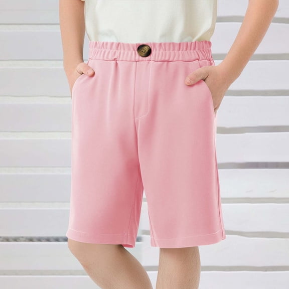 YUTK High Waisted Linen Shorts Sale Summer Children Kids Boy Girl Solid Color Casual Pants Shorts Elastic Waist Pants Pink 9 Years
