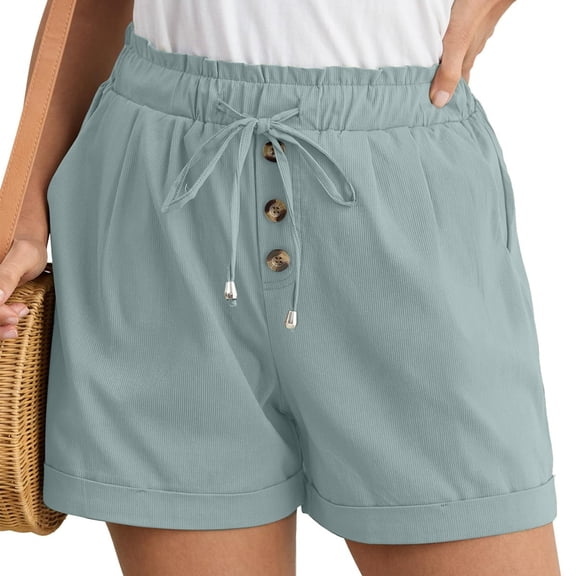 YUTK High Waisted Linen Shorts Sale Women's Linen Shorts Solid Color Comfortable Elastic Wide Leg Casual Shorts Light Blue Xl