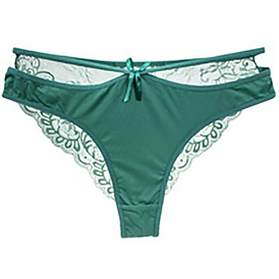 YUTK High Waisted Underwear Sale Women's Style Desire High Slit Satin Lace Underwear Feels Breathable and Lightweight Bow Knot Hollow Low Waist Pants Green 3Xl
