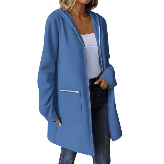 YUTK Hooded Cardigan for Women - Women's Colored Long-Sleeved Hooded Sweater Jacket with Pockets Blue M