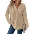 thumbnail image 1 of YUTK Hoodies for Women Button V Neck Waffle Knit Top Long Sleeve Shirts Fall Casual Comfy Pullover Sweatshirts Hooded Tops Khaki M, 1 of 6