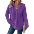 thumbnail image 1 of YUTK Hoodies for Women Button V Neck Waffle Knit Top Long Sleeve Shirts Fall Casual Comfy Pullover Sweatshirts Hooded Tops Purple M, 1 of 6