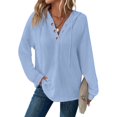 thumbnail image 1 of YUTK Hoodies for Women Button V Neck Waffle Knit Top Long Sleeve Shirts Fall Casual Comfy Pullover Sweatshirts Hooded Tops Sky Blue M, 1 of 6