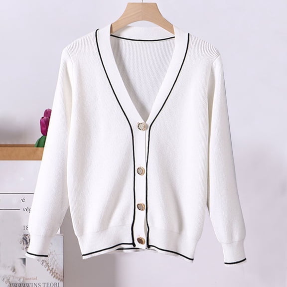 YUTK Jacket Jeans for Women,Women's Fashionable Loose Fitting Long Sleeved Button Knitted Cardigan(White,Xl)