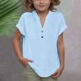 thumbnail image 1 of YUTK Kids Clothes Sale Girls Summer Fashion Solid Button Shirt Female V-Neck Loose T-Shirt Blouse Blue 9 Years, 1 of 6