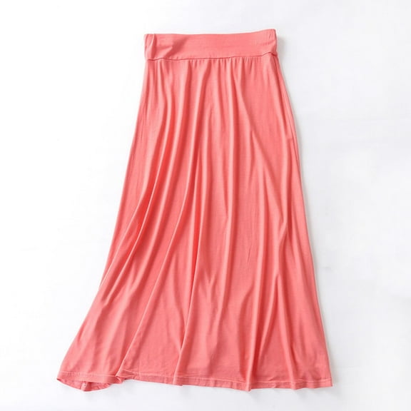 YUTK Long Skirt for Women Women's Solid Color Fashionable Large Skirt with Elastic Waist Long Skirt Watermelon Red L
