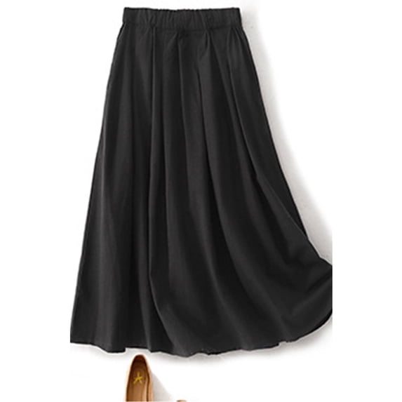YUTK Mini Skirt for Women - Women's Summer Solid Embroidery Elastic Waist Linen Ankle Skirt Black Xxl