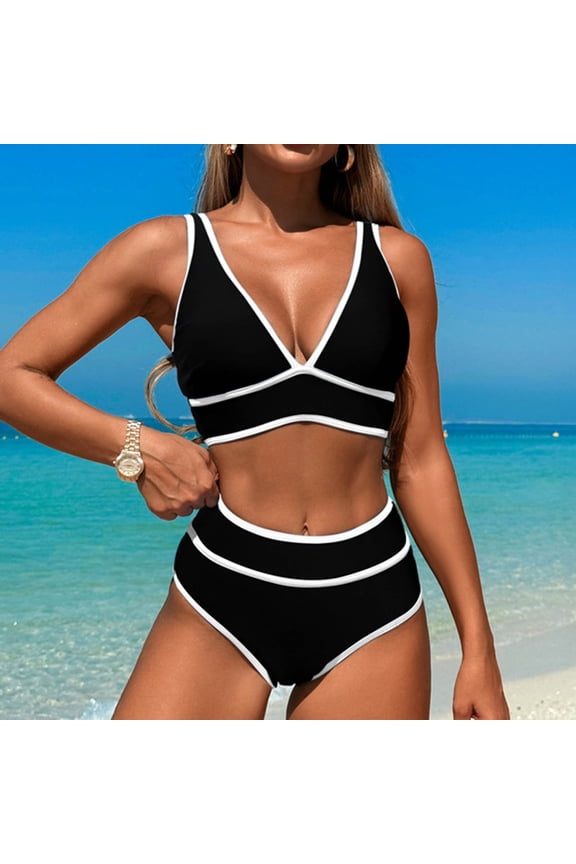 Maternity Bathing Suit - Women Solid Color Sexy Backless Strap Bikini Swimsuit - Gold Xl