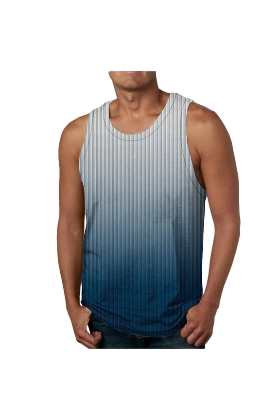 Men's Casual Tank Tops New Fashion Casual Men's Summer Loose Waistcoat Print Sport Round-Neck Tank Features Blue 3Xl