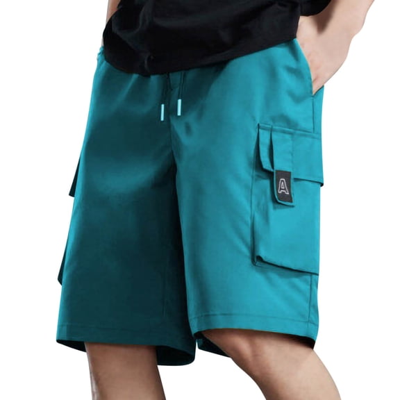 YUTK Men's Hiking Cargo Shorts - Work Shorts Men's Loose Sports Casual Men's Five Quarter Shorts Outdoor Shorts Blue Xl