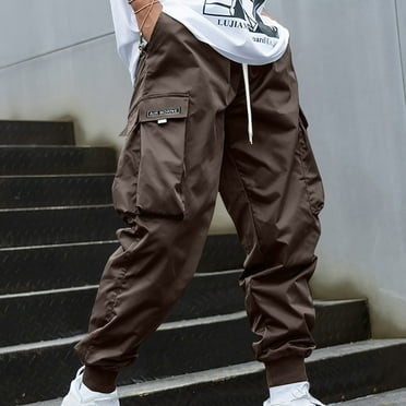 YUTK Mens Cargo Pants with Pockets Men's Solid Casual Pocket Outdoor Elastic Waistbelt Jogger Drawstring Trousers Work Pants Brown Xl