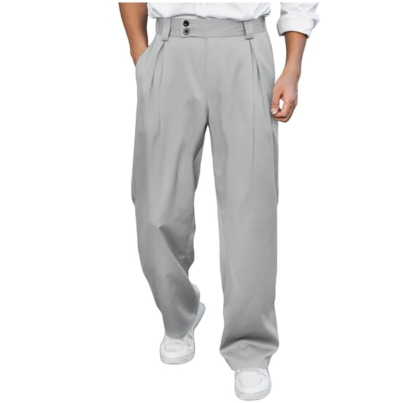 YUTK Mens Hiking Pants New Men's Solid Color Pleated Loose Pants with Draping Effect Versatile Straight Leg Casual Pants Gray Xl