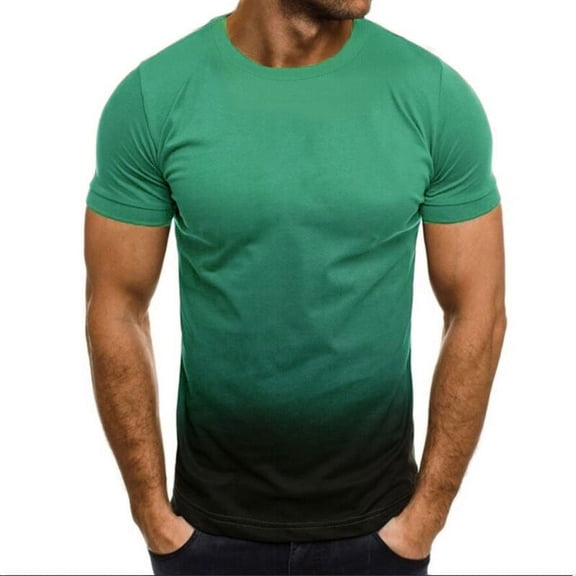 YUTK Mens Slim T-Shirt Contrast Color Tee Gradient Short-Sleeve Summer Tops Crewneck Casual Shirts Workout Tshirts Green 4XL
