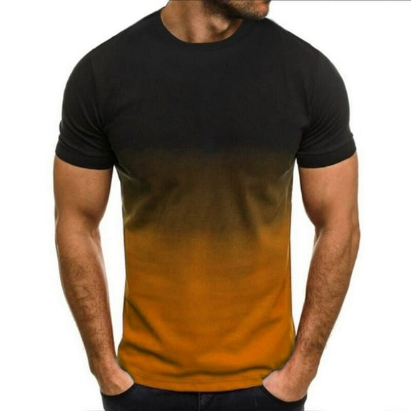 YUTK Mens Slim T-Shirt Contrast Color Tee Gradient Short-Sleeve Summer Tops Crewneck Casual Shirts Workout Tshirts Orange 4XL