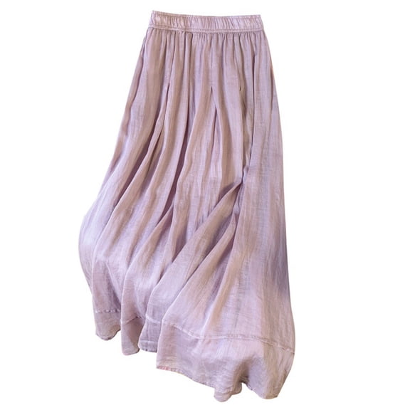 YUTK Midi Pleated Skirts for Women - Women's Summer Solid Embroidery Elastic Waist Linen Ankle Skirt Purple Xxl