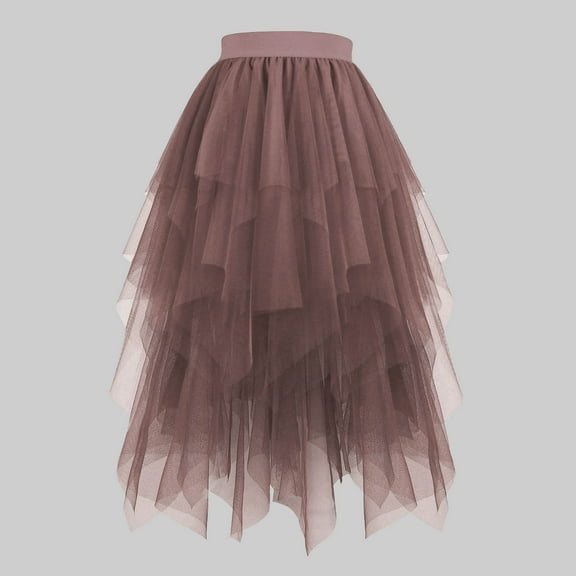 YUTK Mini Skirt for Women Under $10 Women's Star Spring/Summer High Waist Puff Skirt Cake Half Length Skirt Mesh Yarn Skirt Brown Xxl