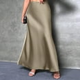 thumbnail image 1 of YUTK Mini Skirt for Women Under $10 Womens Fashion Solid Color A Character Satin Fabric invisible Zipper Half Length Skirt Khaki M, 1 of 7