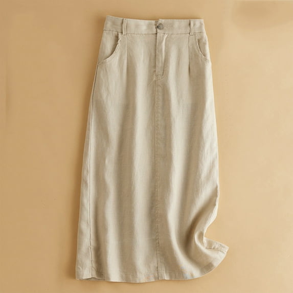 YUTK Mini Skirt for Women Women's Versatile Summer Solid Color Retro A-Line Loose Casual Skirt Beige M