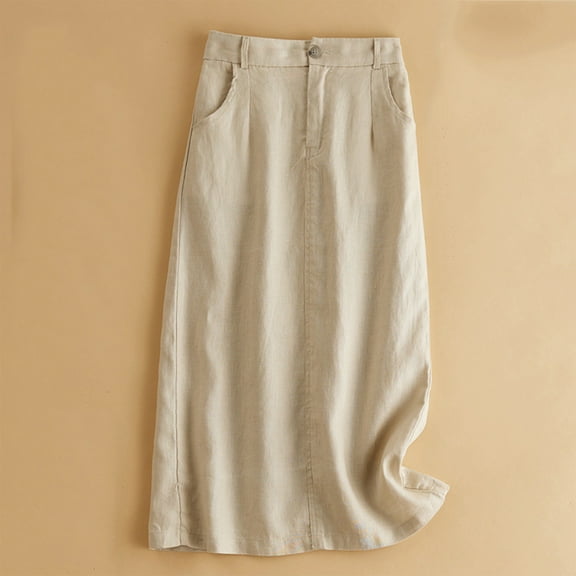 YUTK Mini Skirt for Women Women's Versatile Summer Solid Color Retro A-Line Loose Casual Skirt Beige M