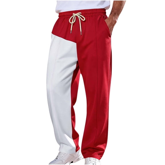 YUTK Pants for Men New Men Fashion Solid Casual Elastic Waist with Pocket Trousers Sport Pants Red 3Xl