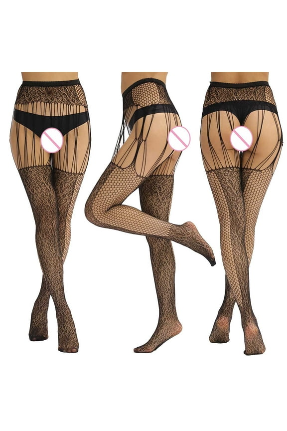 Pantyhose for Women - Women Sexy Lace Leggings Pants Fishnet Netting Stockings Net Sexy Lingerie Transparent Hollow Out Hanging Stockings - Black Free Size