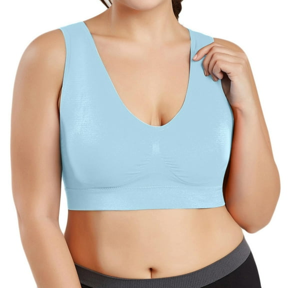 YUTK Plus Size Bras for Women - Women Solid Casual Plus Size-Thin Large Bra Sports Bra Full Bra Cup Light Blue S