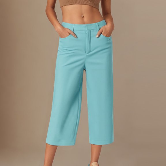 YUTK Plus Size Lounge Pants for Women Sale Ladies' Solid Color Casual Suit Loose Cropped Pants Light Blue M