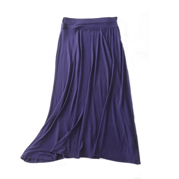 YUTK Plus Size Midi Skirts for Women Under $10 Women's Solid Color Fashionable Large Skirt with Elastic Waist Long Skirt Navy Xl