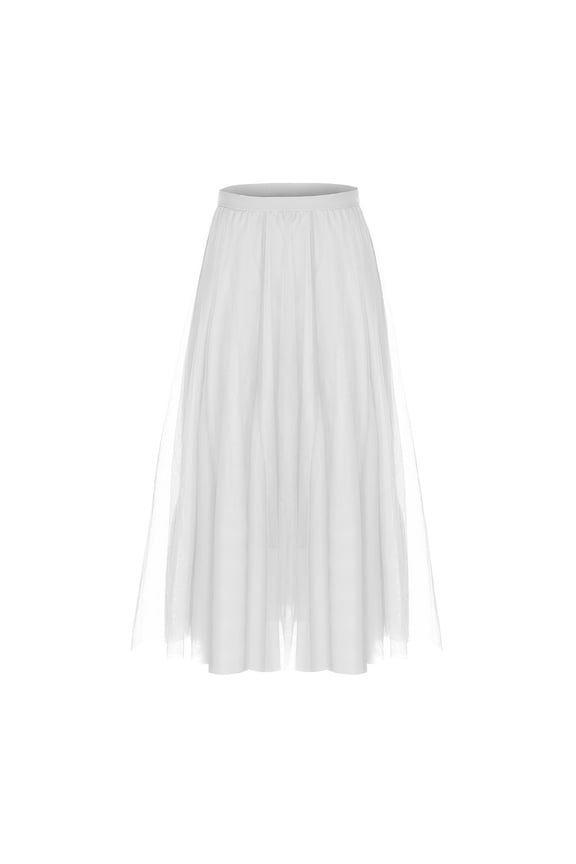 Plus Size Midi Skirts for Women - Women's Casual Bead Three-Layer A-Line Medium Length Gauze Skirt Dance Skirt Performance Dance Skirt White S