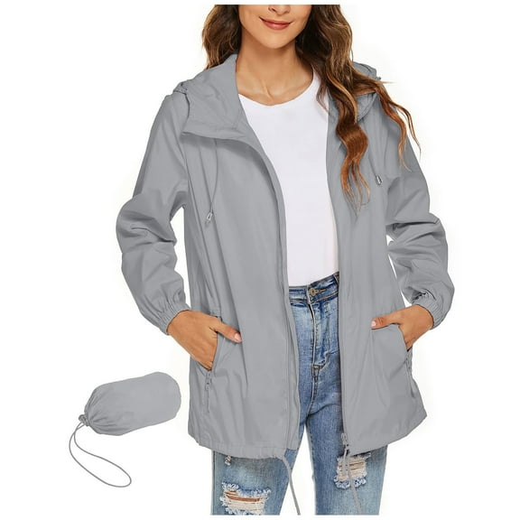 YUTK Rain Jackets Lightweight Hooded Raincoat Waterproof Windbreaker Coat 2025 Packable Rain Coats with Pockets Fall 2025 Gray S-Xxl