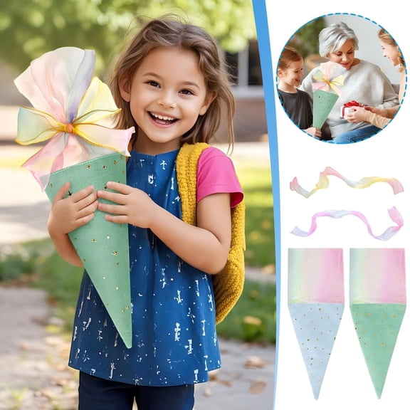 YUTK Siblings School Cones 49 Cm Pack Of 2 First Day At School Siblings School Cones Boys Girls Gift Packaging Small School Cones for Students for Starting School,As shown,Free Size