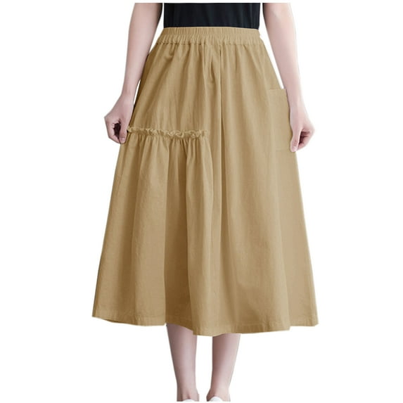 YUTK Skirt for Women Short Under $10 Women's Summer Fashion Solid Color Elastic Waist Pocket Skirt Brown Xl