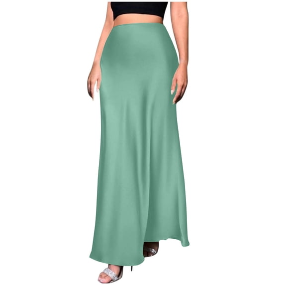 YUTK Skirt for Women Short Under $10 Womens Fashion Solid Color A Character Satin Fabric invisible Zipper Half Length Skirt Mint Green L