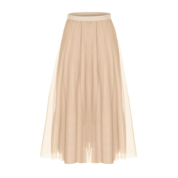 YUTK Skirt for Women - Women's Casual Bead Three-Layer A-Line Medium Length Gauze Skirt Dance Skirt Performance Dance Skirt Beige S