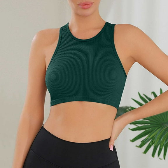 YUTK Sports Bras for Women - Woman Solid Color Yoga Running Fitness Bra Self-Cultivation Clothes Army Green L