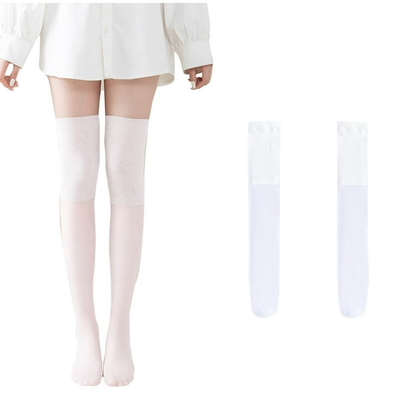 YUTK Stockings for Women - Fashion Women Summer Thin Style Knee Protection High Elasticity Over The Knee Long Stockings - White Free Size