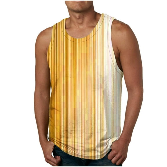 YUTK Summer Tank Tops for Men New Fashion Casual Men's Summer Loose Waistcoat Print Sport Round-Neck Tank Features Yellow 5Xl