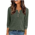 thumbnail image 1 of YUTK Sweaters for Women 3/4 Sleeve Tops - Women's Winter Casual Solid Color Round Neck Button Knitted Striped Brushed Loose Sweater Three-Quarter Sleeve Top Green M, 1 of 6