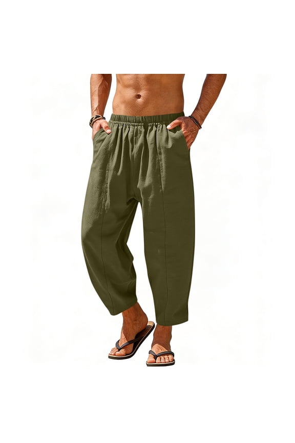 Sweatpants for Men New Fashion Mens Pant Casual Elastic Waist Trousers Boho Solid Pockets Pants Army Green M