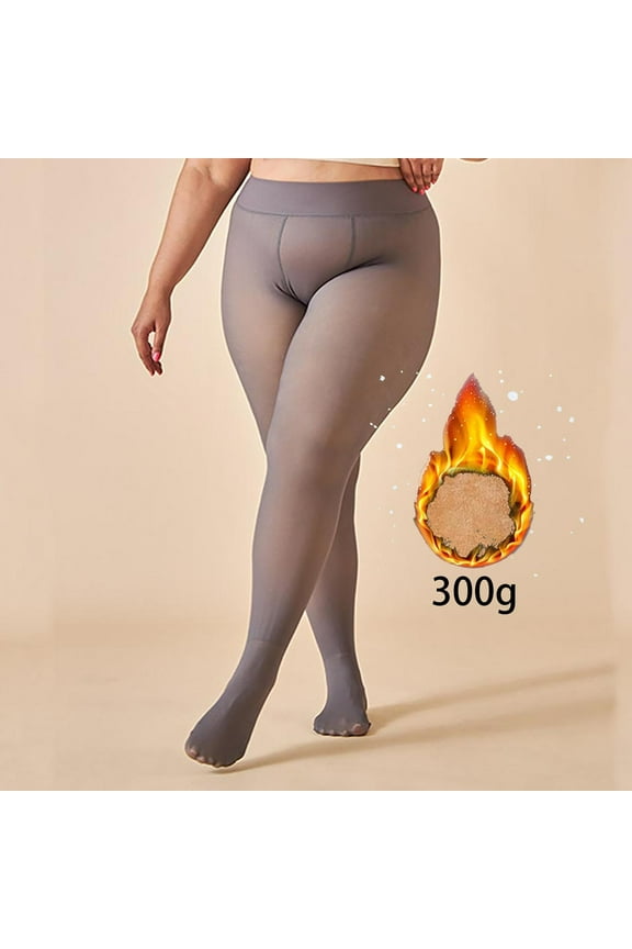 Thermal Tights for Women - 300G Ladies Wearing Fake Flesh Through and Winter Skin Through Oversized Leggings with Fleece Hickened Cropped Pants - Gray Free Size