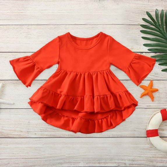 YUTK Toddler Girl Clothes Toddler Kids Baby Girls Fashion Cute Solid Color Ruffles Trumpet Long Sleeves Top Bottoming Shirt Orange
