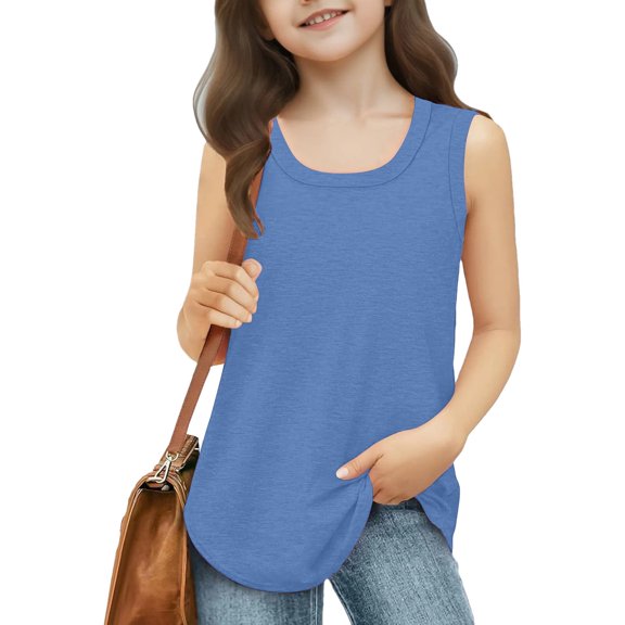 YUTK Toddler Girl Outfits 3T Sale Toddler Kids Girls Solid Color Print T-Shirt Fashion Cute Round Neck Print Sleeveless Singlet Top Blue 9 Years