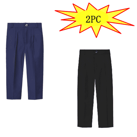 YUTK 2PC Toddler Kids Big Boy Fashion Cute Solid Color Lattice Casual School Uniform Suit Pants Trousers (Navy,Black)